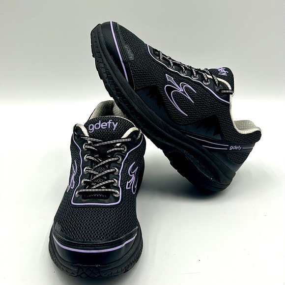 GRAVITY GDEFY MIGHTY WALK COMFORT PAIN RELIEF WOMEN SIZE 10 SHOES BLACK PURPLE - Picture 1 of 11